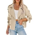 thumbnail image 1 of RQYYD Women Crop Double Breasted Trench Coat Raglan Sleeve Work Office Cropped Jacket With Pockets, 1 of 7