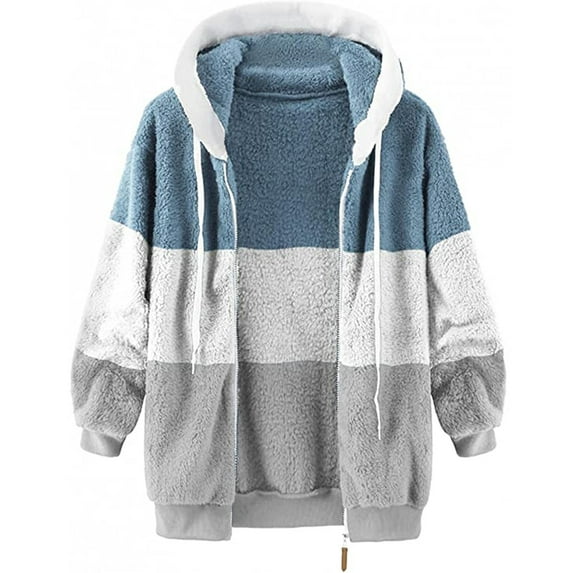 RQYYD Women Fuzzy Fleece Hoodie Jackets Solid Full Zip Up Sherpa Lined Warm Fleece Coat Outwear Plush Flannel Drawstring Hooded Sweatshirt(1#Gray,M)