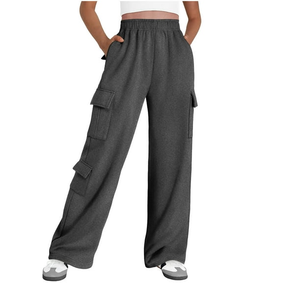 RQYYD Women High Waisted Drawstring Wide Leg Cargo Pants Trendy Casual Baggy Joggers Pants with Pockets
