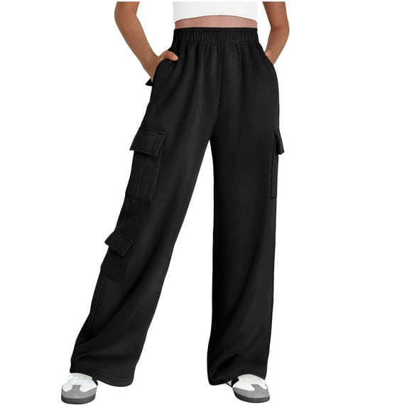 RQYYD Women High Waisted Drawstring Wide Leg Cargo Pants Trendy Casual Baggy Joggers Pants with Pockets