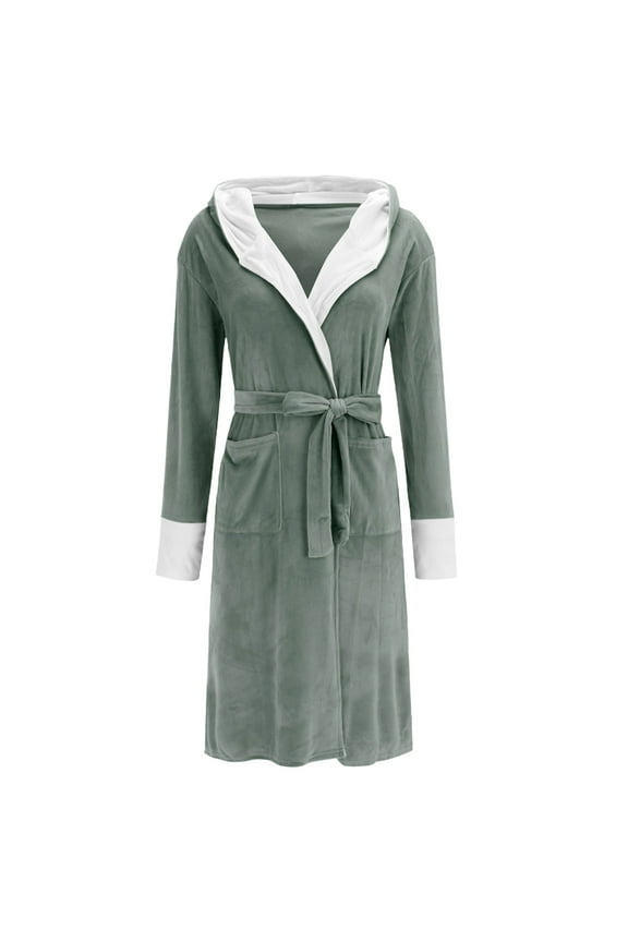 Women Hooded Plush Robe, Fleece Cozy Warm Bathrobe 2025
