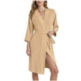 thumbnail image 1 of RQYYD Women Kimono Robes Knee Length Knit Bathrobe Lightweight Soft Sleepwear V-neck Casual Ladies Loungewear, 1 of 6