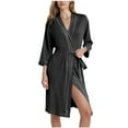 thumbnail image 1 of RQYYD Women Kimono Robes Knee Length Knit Bathrobe Lightweight Soft Sleepwear V-neck Casual Ladies Loungewear, 1 of 6