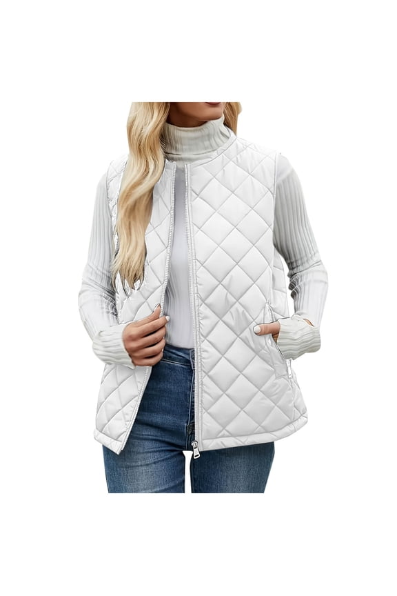Women Lightweight Quilted Padded Vest Rib Collar Lightweight Zip Up Front Gilet Quilted for Women