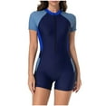 thumbnail image 1 of RQYYD Women One Piece Rash Guard Zipper Sleeves Sun Protection Surf Rashguard Boyleg Swimsuit Bathing Suits Athletic Swimwear, 1 of 7