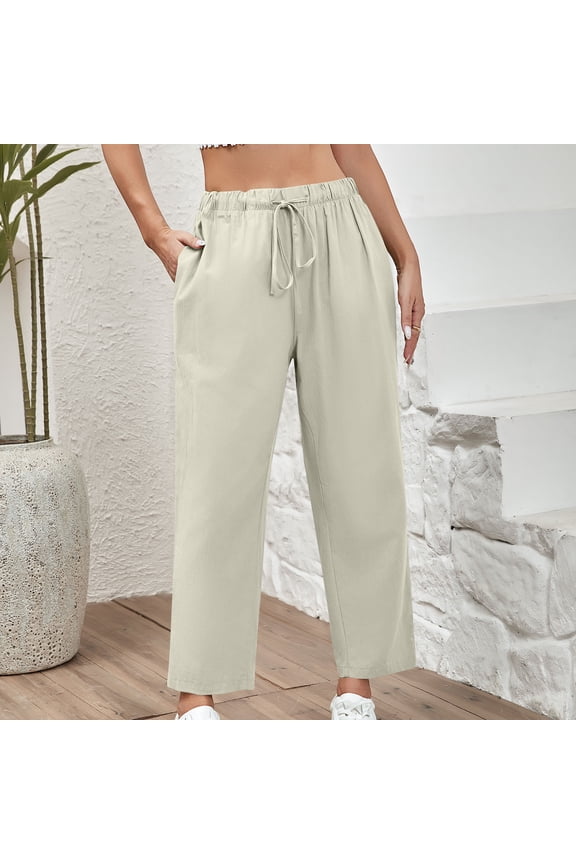 Women Pants Flowy Pants Drawstring Waist Wide Leg Palazzo Beach Pants Loose Fit with Pockets