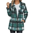 thumbnail image 1 of RQYYD Women Plaid Shacket Jacket Trendy Fall Casual Button Tartan Trench Coat Winter Clothing with Pockets, 1 of 7