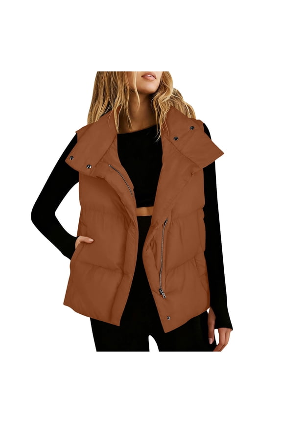 Women Puffer Vest Sleeveless Zip Up Stand Collar Quilted Lightweight Jacket Winter Warm Puffer Padded Down Outerwear