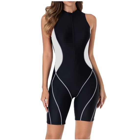RQYYD Women Rash Guard One Piece Boyleg Sleeveless Swimsuit Zipper Surfing Bathing Suit