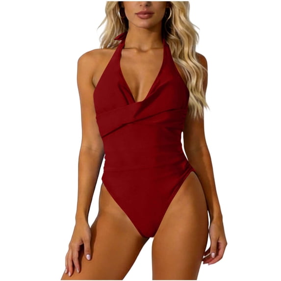 RQYYD Women Sexy Tummy Control One Piece Swimsuits Halter Push Up Bathing Suits Swimwear