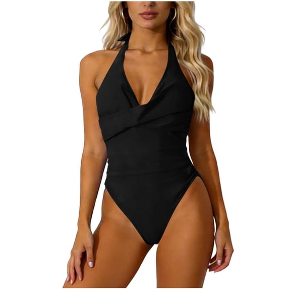 RQYYD Women Sexy Tummy Control One Piece Swimsuits Halter Push Up Bathing Suits Swimwear