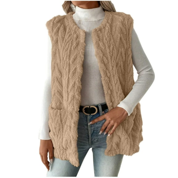 RQYYD Women Sleeveless Sherpa Jacket Long Open Front Cardigan Fleece Lined Jackets Soft Comfy Fuzzy Sweater Vests Outerwear