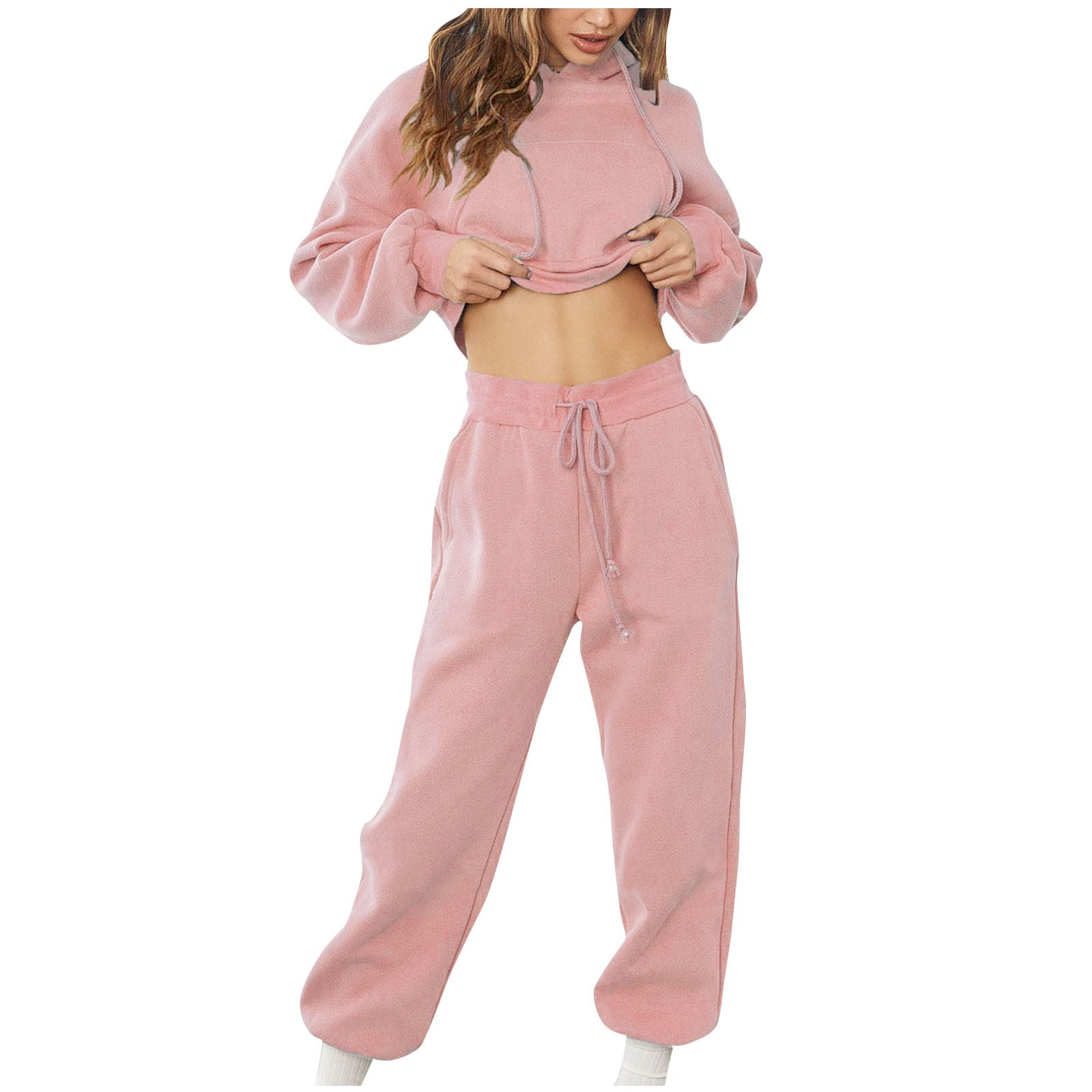 Pink Wind Womens Sweatsuits Crop Top Loose Sweatpants Set 2 Pieces Solid  Color Jogger Tracksuit Navy Blue XL - ShopStyle Activewear Pants