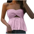 thumbnail image 1 of RQYYD Women Twist Knot Knit Bandeau Tube Top Embroidery Eyelet Ruffle Strapless Tunic Tank Tops Off Shoulder Backless Hollow Crop Tank(Pink,S), 1 of 6