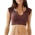 thumbnail image 1 of RQYYD Women V Neck Short Sleeve Crop Top Y2k Slim Fit Solid Color T-Shirts Ribbed Vintage 90s E-Girl Streetwear(Brown,M), 1 of 6