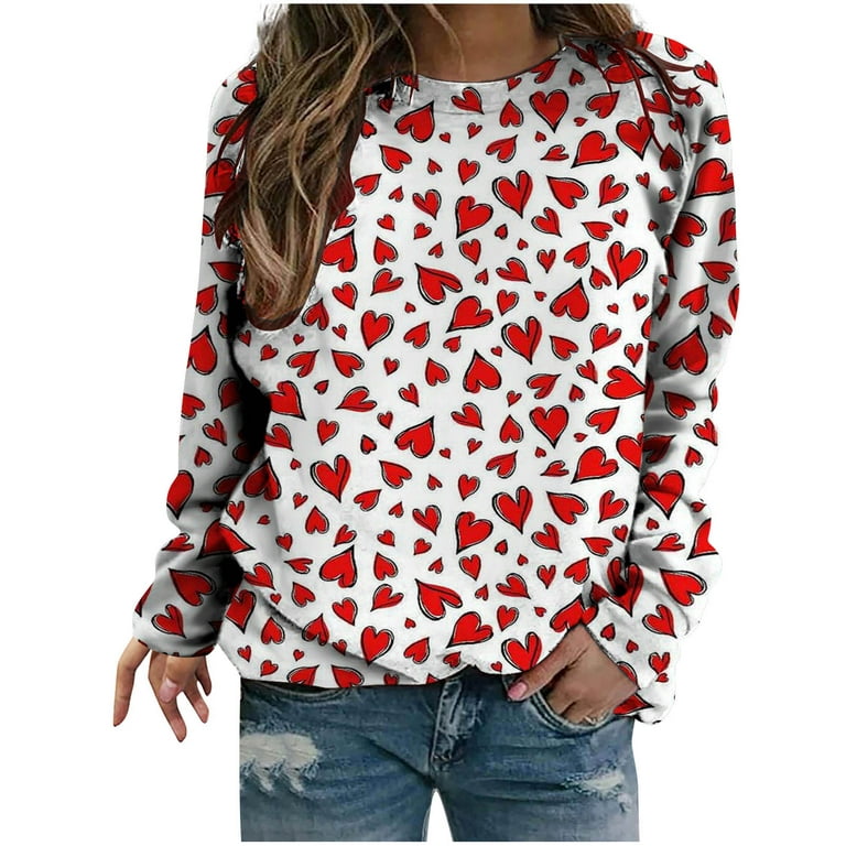 Valentines Day Sweatshirt Women Women's Fashion Printed Loose T-shirt Long  Sleeves Blouse Round Neck Casual Tops Sweatshirt Hoodies Valentine's Day  Sweatshirt 