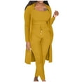 thumbnail image 1 of RQYYD Women Winter Fall Ribbed Knit 3 Piece Outfits Tank Crop Long Sleeve Open Front Cardigan Bodycon Jogger Pants Solid Color Tracksuit Sets Yellow S, 1 of 5