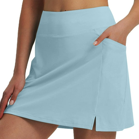 RQYYD Women's 16" Golf Skorts Skirts 5 Pockets High Waisted Stretchy Tennis Skirt Athletic Workout Running Light Blue XXL