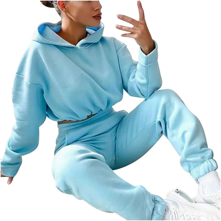 RQYYD Women's Two Piece Outfits Sweatsuit Long Sleeve Hooded