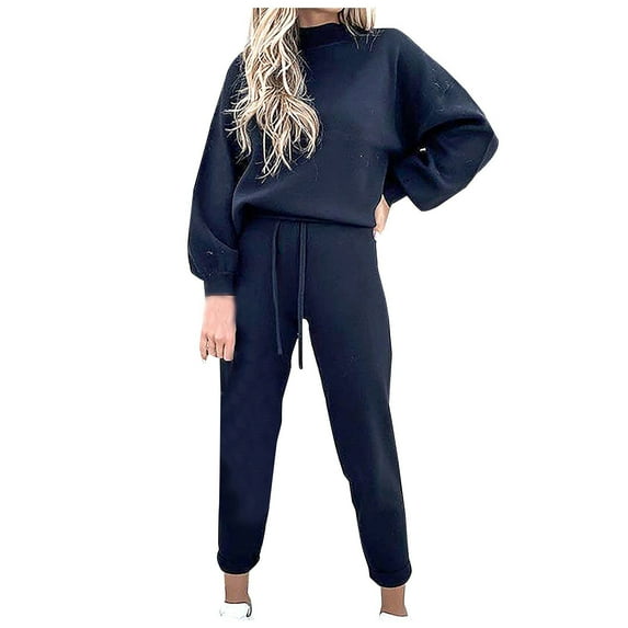 RQYYD Women's 2 Piece Outfits Long Sleeve Pullover Sweatshirt Jogger Pants Sweatsuit Lantern Sleeve Crewneck Tops Lounge Sets for Women Matching Sets