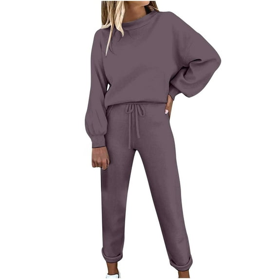 RQYYD Women's 2 Piece Outfits Long Sleeve Pullover Sweatshirt Jogger Pants Sweatsuit Lantern Sleeve Crewneck Tops Lounge Sets for Women Matching Sets