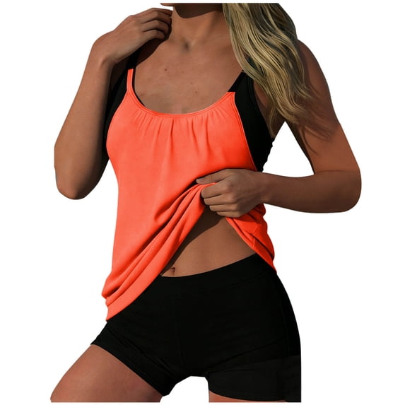RQYYD Women's 2 Piece Tankini Swimsuit Flowy Tummy Control Bathing Suit with Boy Shorts Quick-Dry Swimwear for Beach