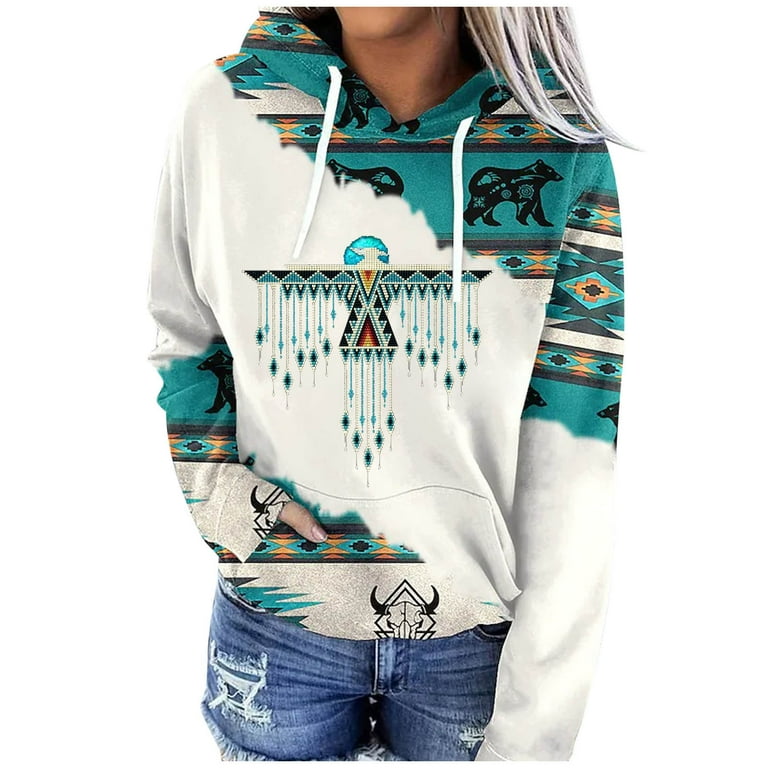 RQYYD Women s Aztec Drawstring Hoodie Ethnic Graphic Hoodie for