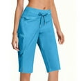thumbnail image 1 of RQYYD Women's Bermuda Shorts with Pockets 11" Knee Length Stretch Comfy Drawstring Long Shorts for Women Summer Walking Light Blue XXL, 1 of 6