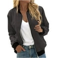 thumbnail image 1 of RQYYD Women's Bomber Jacket Casual Long Sleeve Coat Zip Up Outerwear Windbreaker with Pockets, 1 of 5