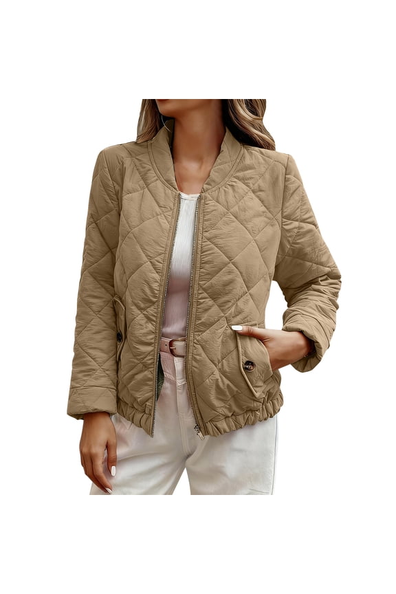 Women's Bomber Jacket Fashion Quilted Casual Lightweight Bomber Jakcets Zip up Outerwear Jacket with Pockets