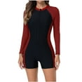 thumbnail image 1 of RQYYD Women's Boyleg One Piece Rash Guard with Built in Bra Zip Front UPF50+ Long Sleeve Full Body Surfing Swimsuit, 1 of 7