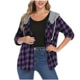 thumbnail image 1 of RQYYD Women's Buffalo Plaid Hoodie Long Sleeve Jacket Button Drawstring Casual Fall Shirts, 1 of 5