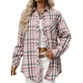 thumbnail image 1 of RQYYD Women's Button Down Flannel Shirts Plaid Shacket Long Sleeve Collared Business Casual Tops Work Blouses, 1 of 4