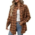 thumbnail image 1 of RQYYD Women's Button Down Flannel Shirts Plaid Shacket Long Sleeve Collared Business Casual Tops Work Blouses, 1 of 4