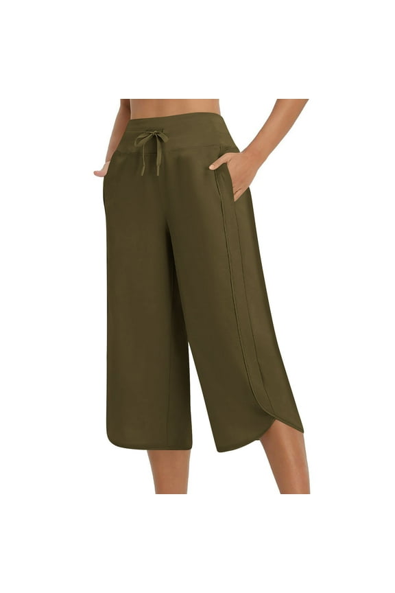 Women's Capri Pants Wide Leg Athletic Yoga Capris with Pockets Quick Dry Hiking Pants Loose Lounge Summer Pants