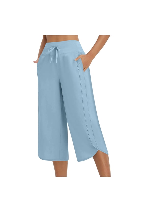 Women's Capri Pants Wide Leg Athletic Yoga Capris with Pockets Quick Dry Hiking Pants Loose Lounge Summer Pants