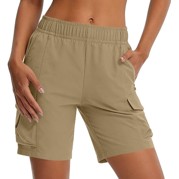 RQYYD Women's Cargo Hiking Shorts High Waist Elastic Drawstring Summer Quick Dry Pants with Pockets