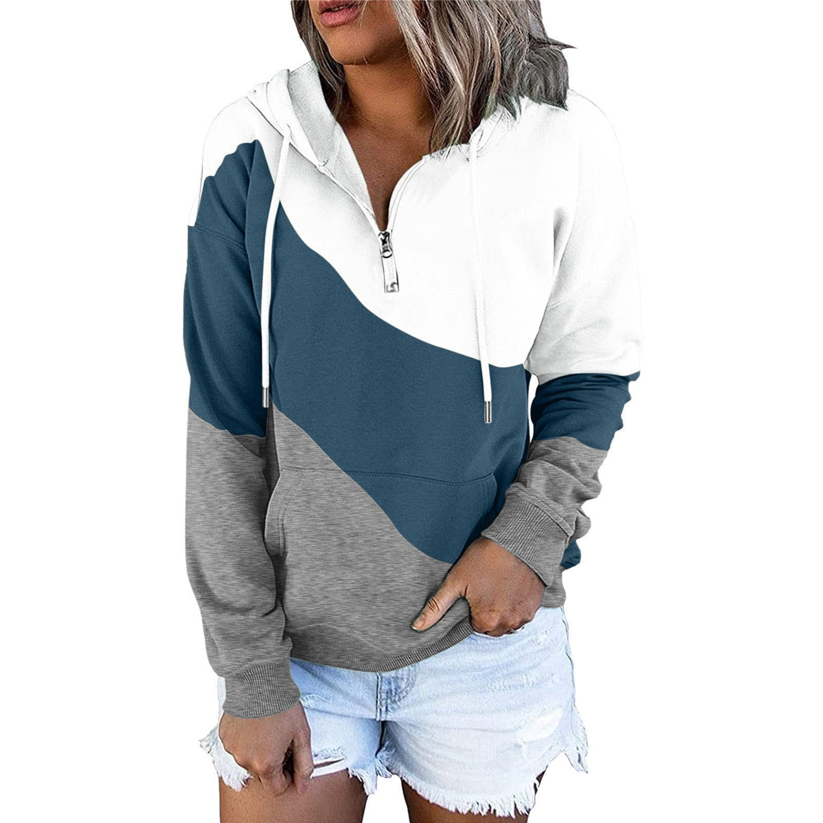 Lightweight Hoodies For Women Pullover Sweatshirts Daily Long Casual Down  Pocket Hooded Pullover Sleeve Button V Drawstring Neck Oversized Jacket 