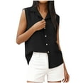 thumbnail image 1 of RQYYD Women's Cotton Linen Sleeveless Collared Blouse Oversized Button Up Chest Pocket Casual Summer Tank Top, 1 of 7
