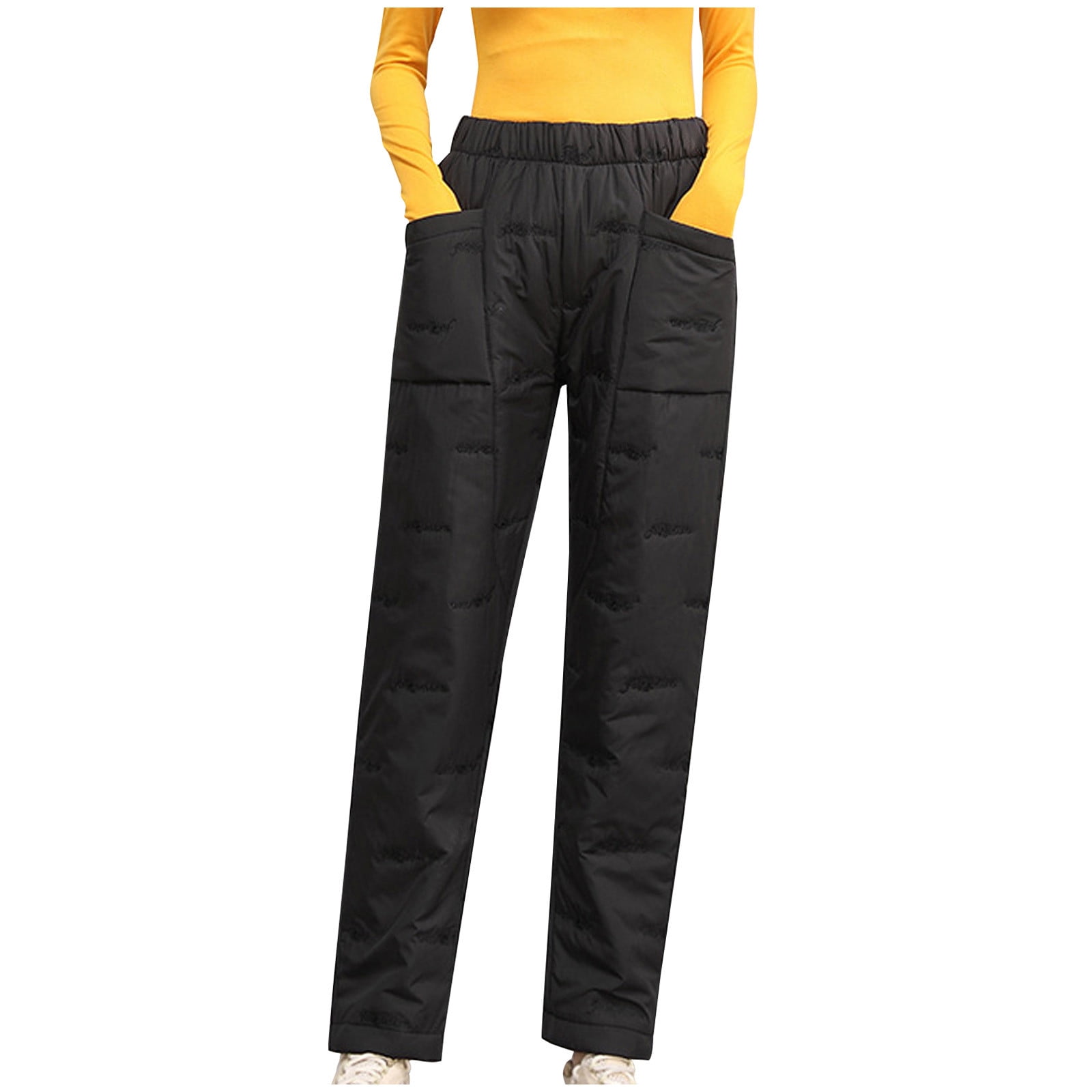 RQYYD Women's Down Pants Classic Elastic High Waist Quilted