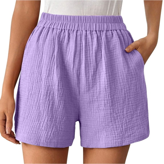 RQYYD Women's Elastic Waist Crinkled Gauze Shorts Casual Summer Lightweight Breathable Trousers with Pockets