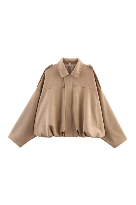 Women's Faux Suede Bomber Jacket Spring Lapel Pilot Coat Casual Oversized Long Sleeves Trendy Streetwear Outerwear