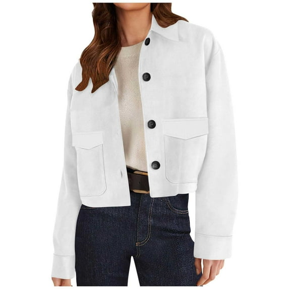 RQYYD Women's Faux Suede Cropped Jacket Casual Lightweight Fall Fashion Winter Coats Outerwear Trendy Clothes for Women