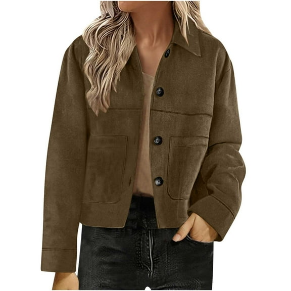 RQYYD Women's Faux Suede Cropped Jacket Casual Lightweight Fall Fashion Winter Coats Outerwear Trendy Clothes