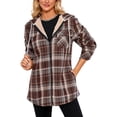 thumbnail image 1 of RQYYD Women's Flannel Hooded Plaid Shacket Thick Coat Winter Coat for Warmth Full Zip Up Warm and Fuzzy Fleece Jacket, 1 of 6