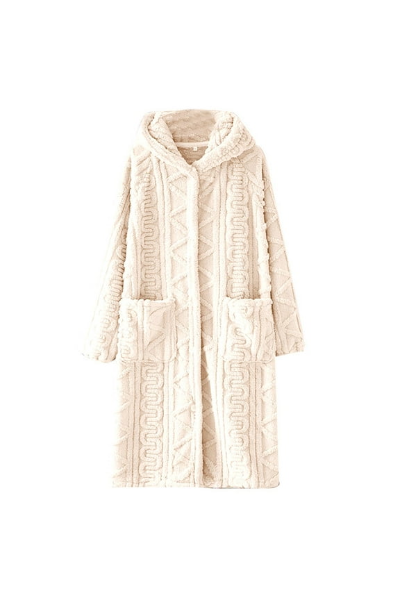 Women's Flannel Nightgown, Fuzzy Fleece Cozy Plush Warm Winter Hooded Pullover Loungewear Sleepdress with Pocket