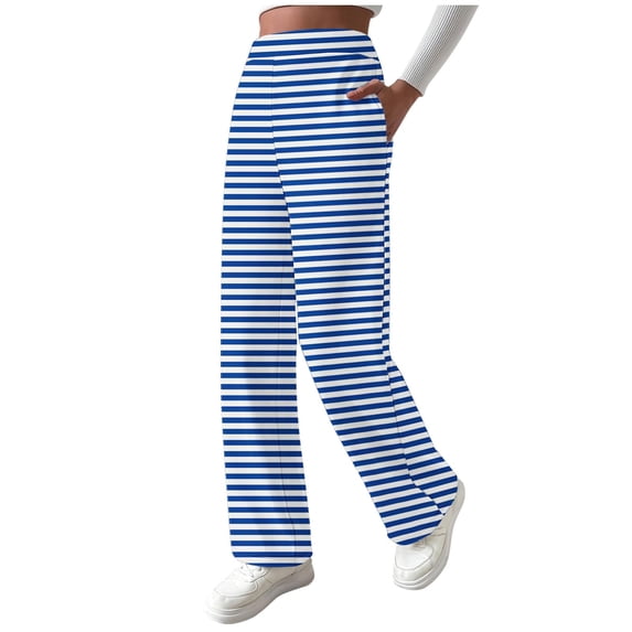 RQYYD Women's Fleece Wide Leg Sweatpants Striped Printed Winter Warm Thermal Straight Leg Sweat Pants with Pockets