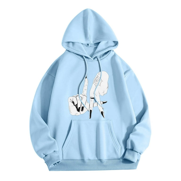 RQYYD Women s Hand Graphic Hoodies Teen Girl Fall Oversized Sweatshirts Casual Long Sleeve Crewneck Pullover Sweatshirt Walmart