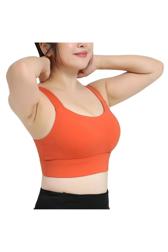 Women's High Impact Sports Bra Back Adjustable Straps Plus Size Workout Bra Solid Scoop Neck Sports Underwear Orange 4XL