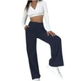 thumbnail image 1 of RQYYD Women's High Waist Corduroy Pants Solid Wide Leg Workout Trousers with Pocket Navy L, 1 of 6